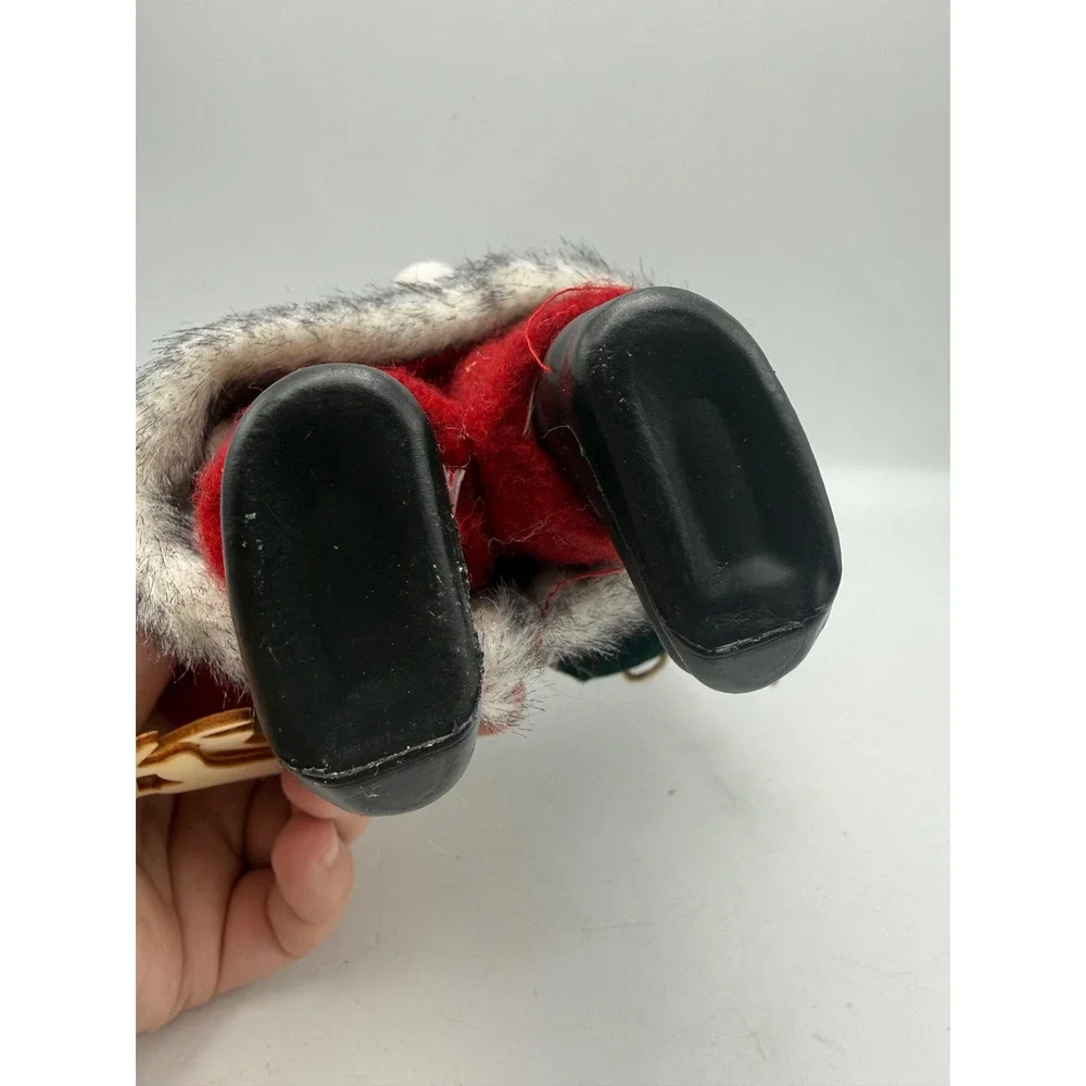 Santa Claus Figurine Red Felt Suit with Ice Skates and Green Toy Bag 8 Inch